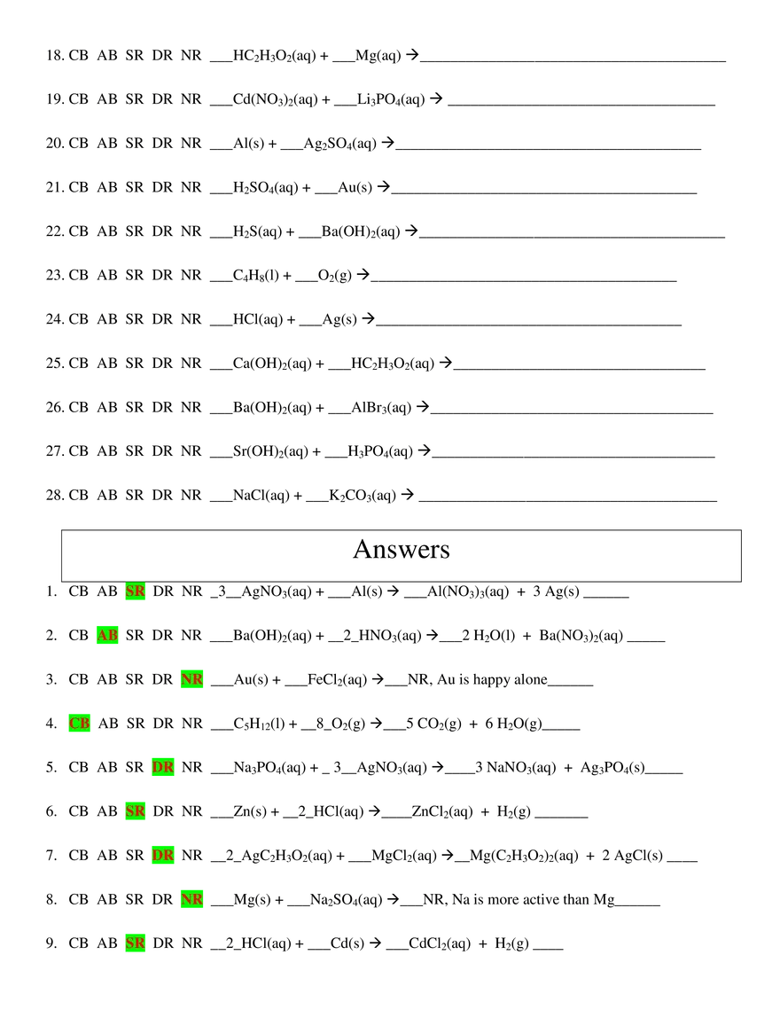 CHM 130 Predicting Products Worksheet | Glendale Community College