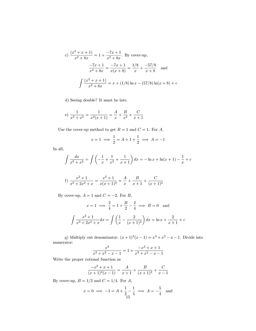 Problem Set 5 Solutions Integration Techniques Massachusetts
