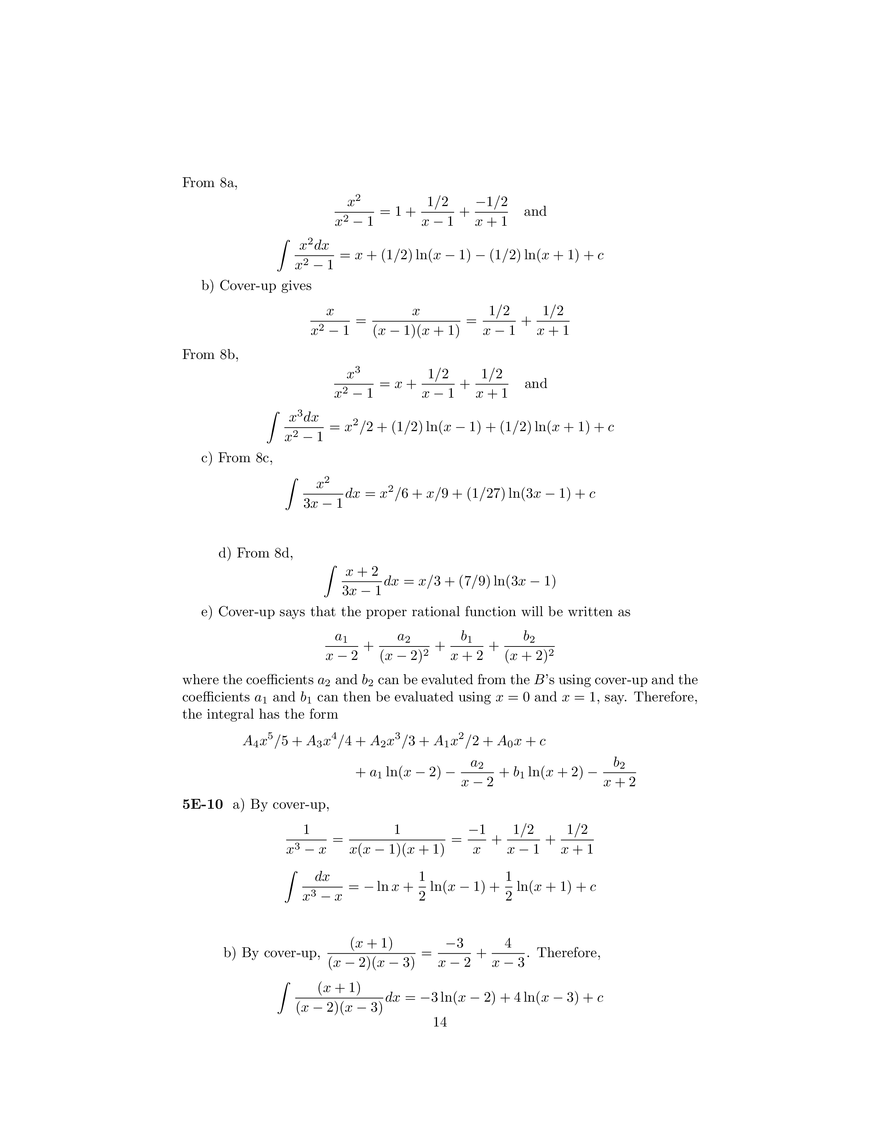 Problem Set 5 Solutions Integration Techniques Massachusetts