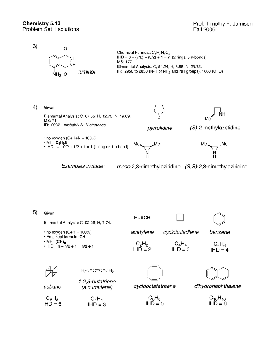 Organic Chemistry 5.13, Problem Set 1 Solutions Massachusetts