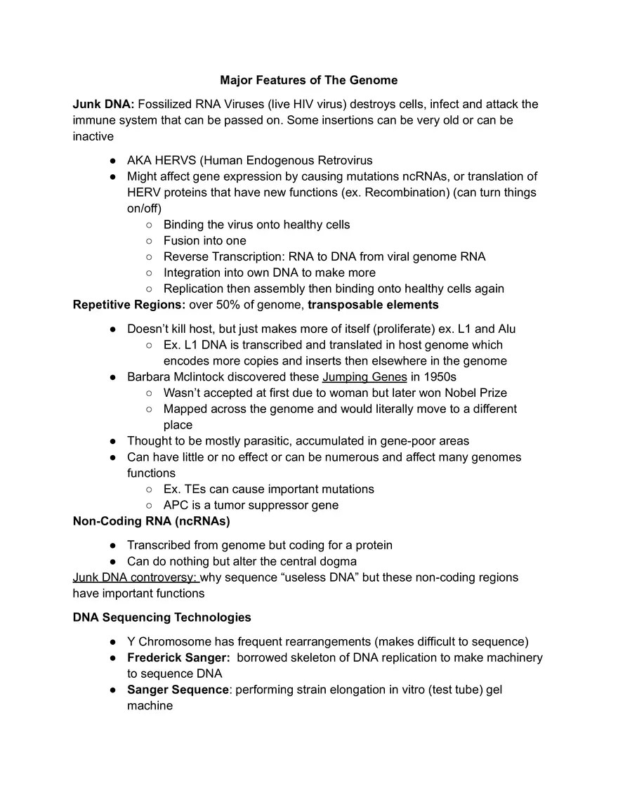 Major Features of The Genome University of Virginia Edubirdie