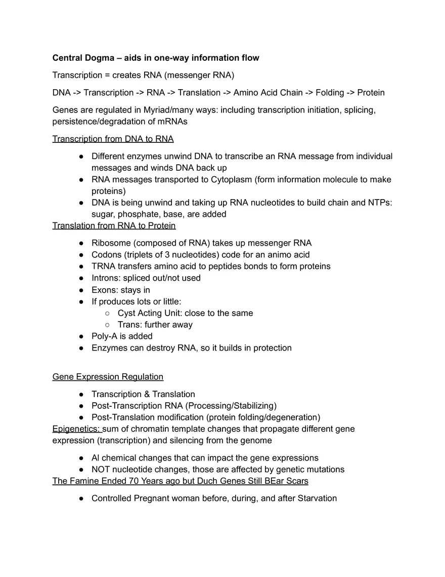 The Central Dogma University of Virginia Edubirdie