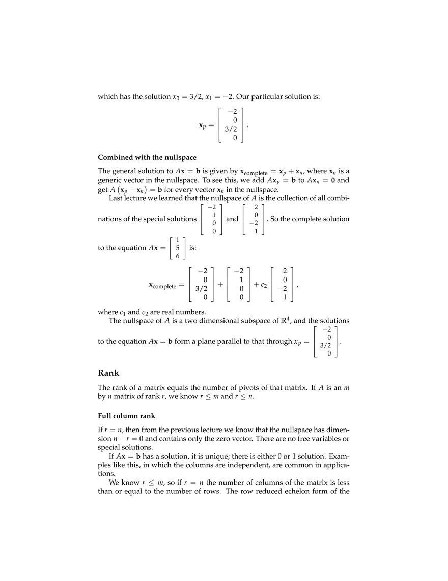 Solving Ax = b Row Reduced form R Massachusetts Institute of