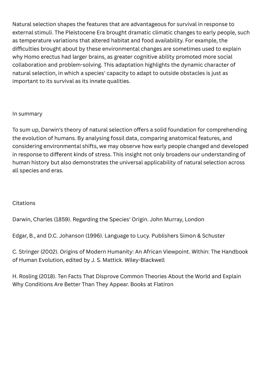 Natural Selection Theory of Darwin and Prehistoric Human Evidence