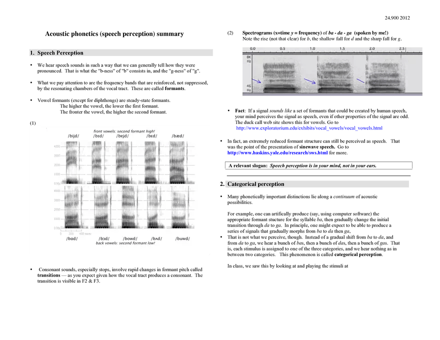 Acoustic (Speech Perception) Summary Edubirdie