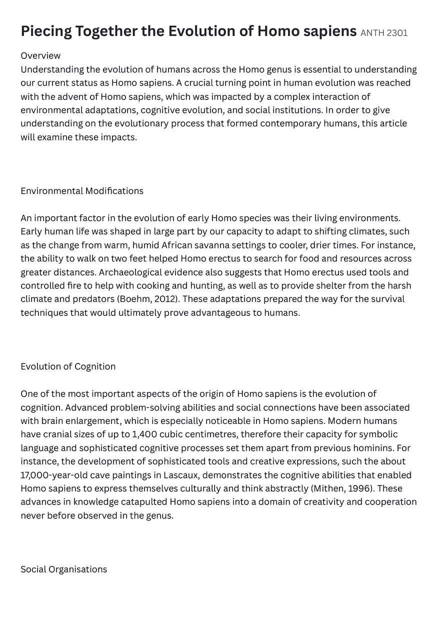 Piecing Together the Evolution of Homo Sapiens Tyler Junior College