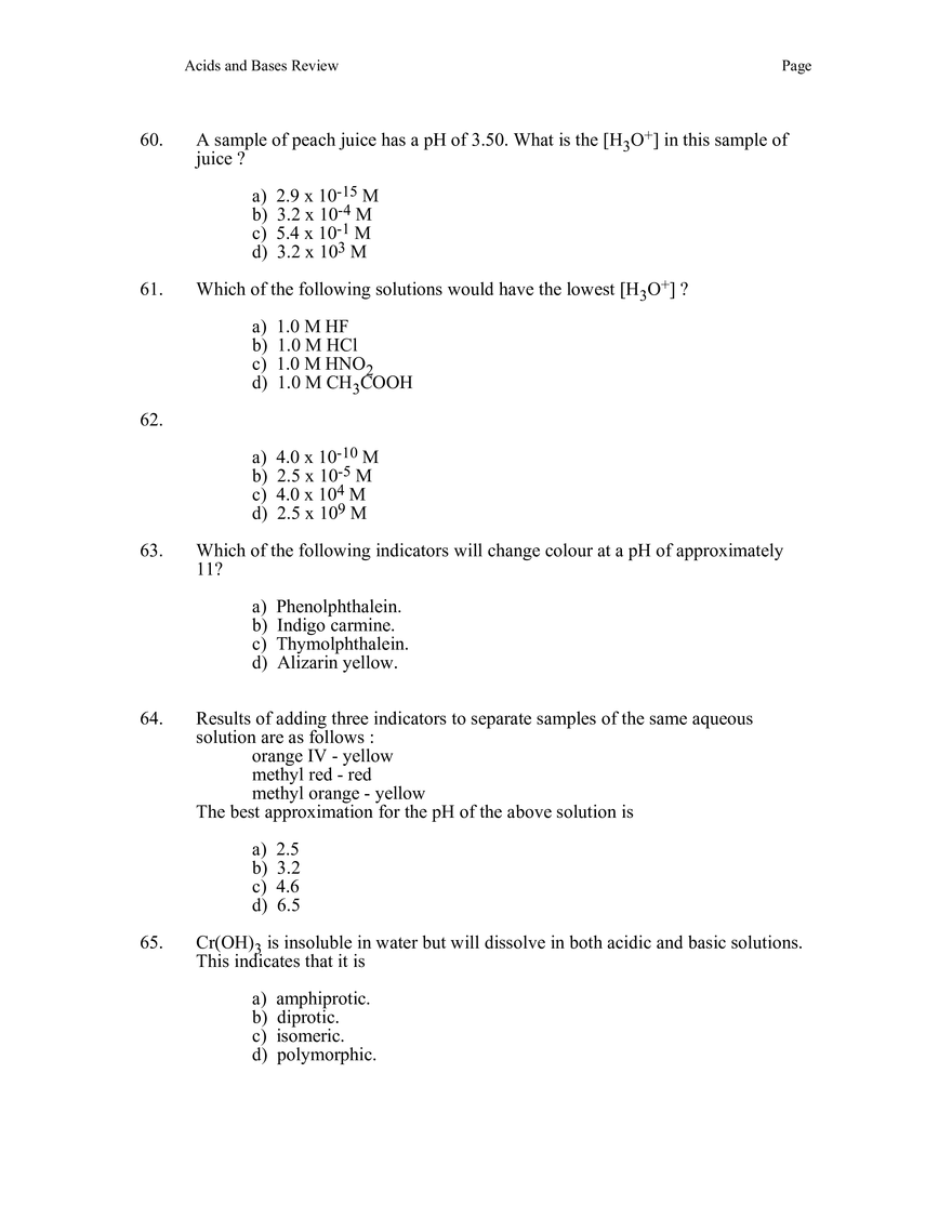 Acid and base review Edubirdie