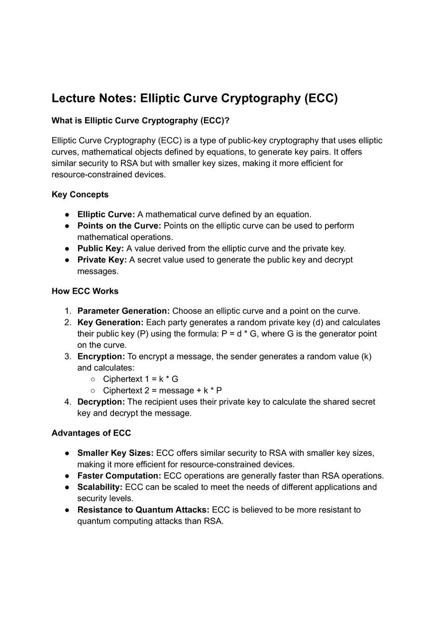 Elliptic Curve Cryptography (ECC) | Lecture Note - Edubirdie