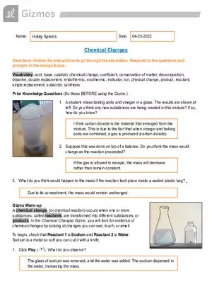 Balancing Chemical Equations Gizmo Answer Key - Edubirdie