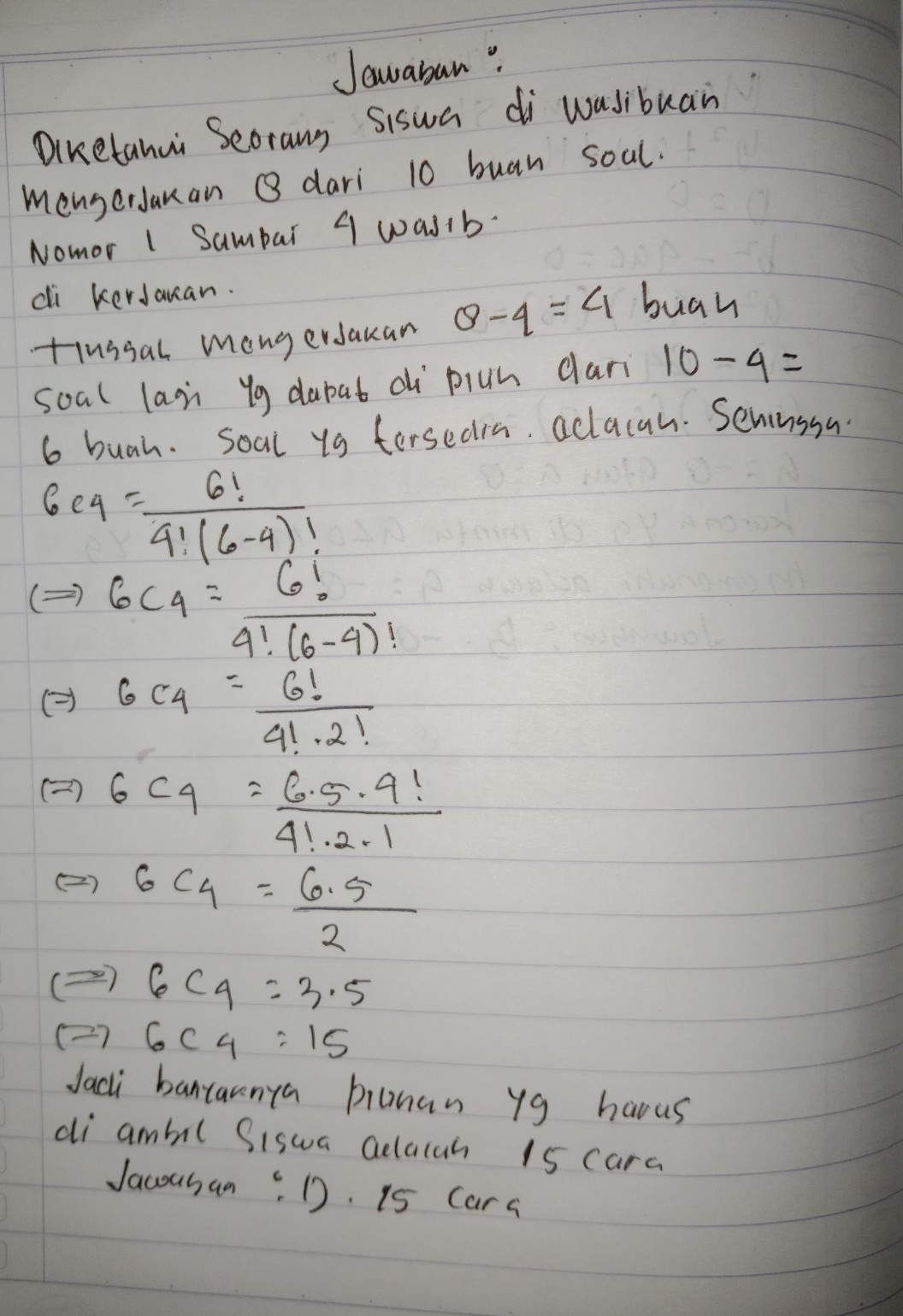 Seorang Siswa Harus Mengerjakan 8 Soal Dari 10 Soal
