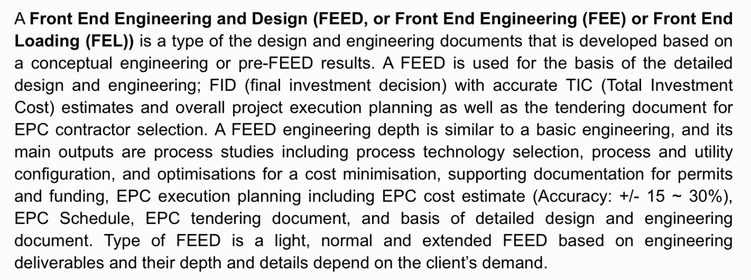 FrontEnd Engineering Design (FEED) QA QC Construction