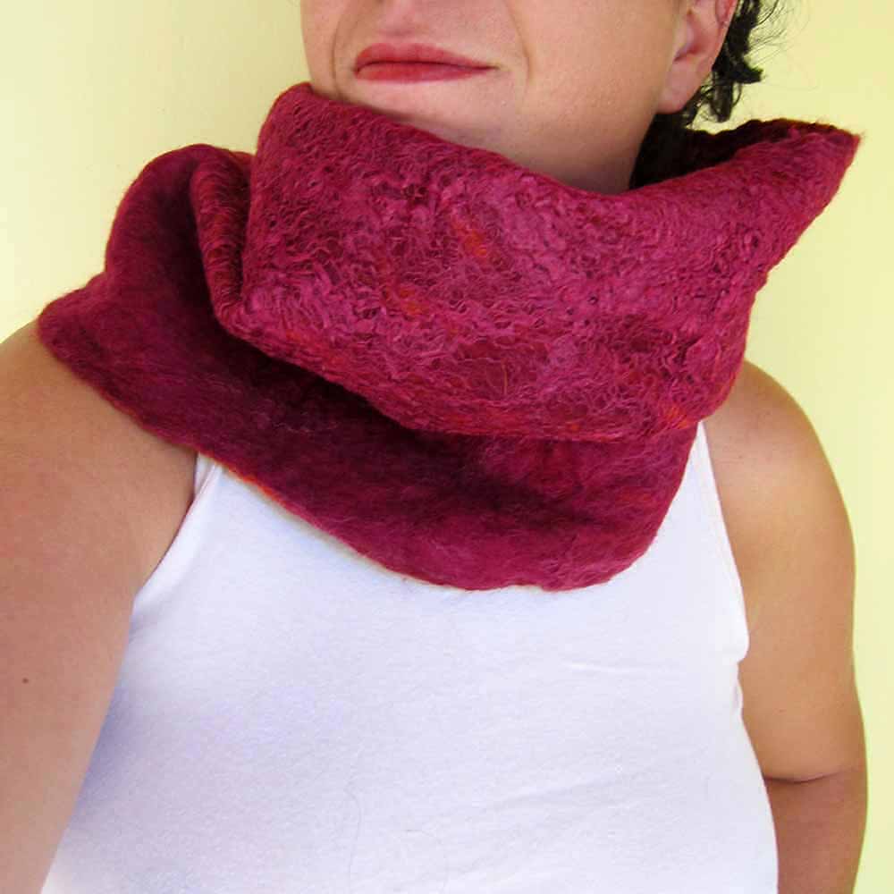 felted neck warmer cherry brandy QaraQul's