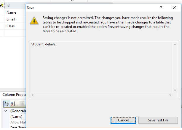 SQL How to solve error "save changes is not permitted" in sql server
