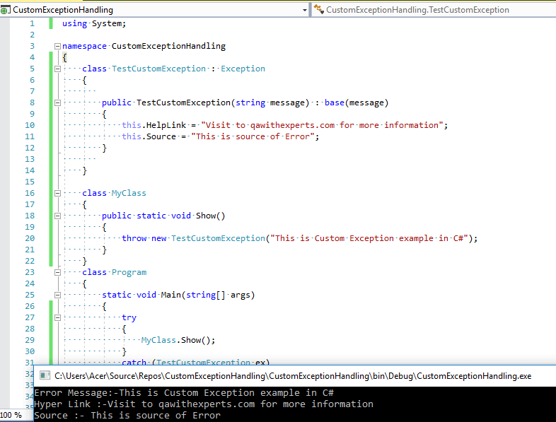 Creating C Custom Exception (With Console application example) QA