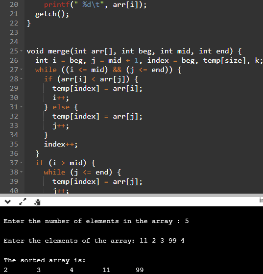 Merge sort algorithm in C with Program sample QA With Experts