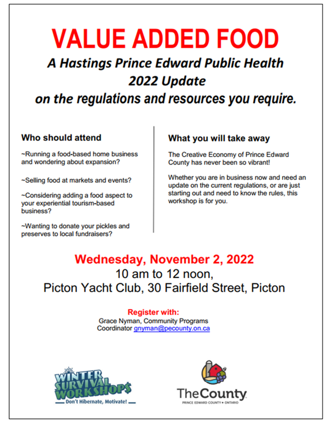 Value Added Food Regulations and Resources Update Quinte Business