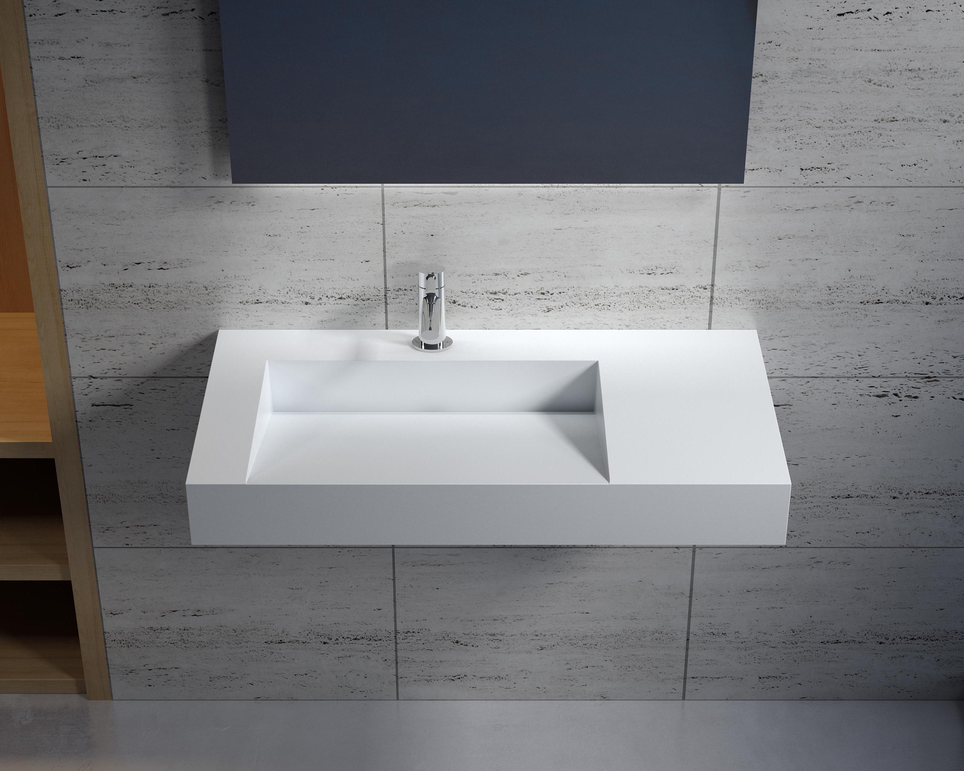 Wall Mounted Stone Resin Bathroom Sink In White