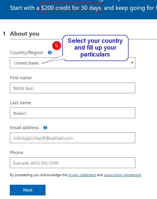 Register For Microsoft Azure Free Trial Account
