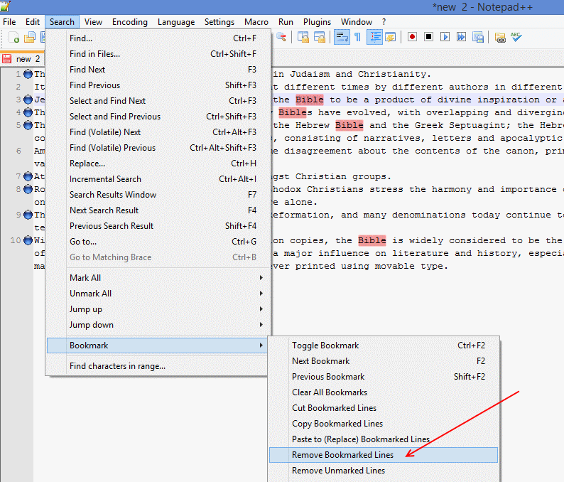 How To Delete all Lines Containing a Particular Text Pattern Using