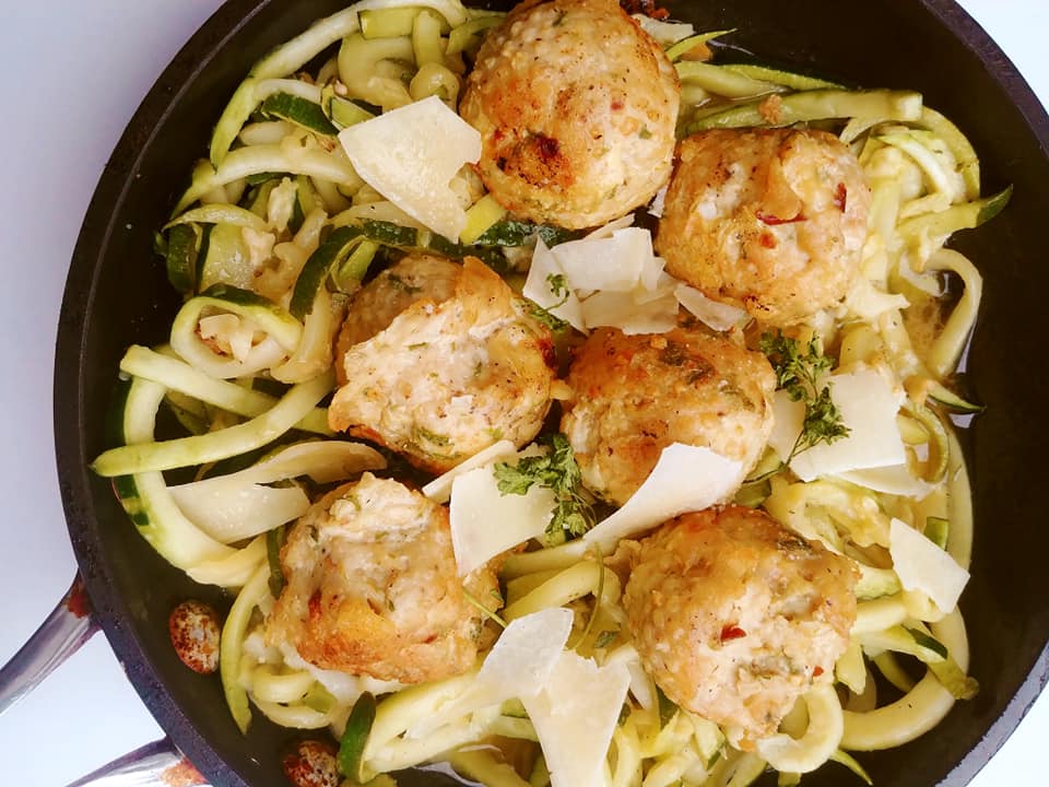 Garlic Butter Chicken Meatballs with Zucchini Noodles On the Menu