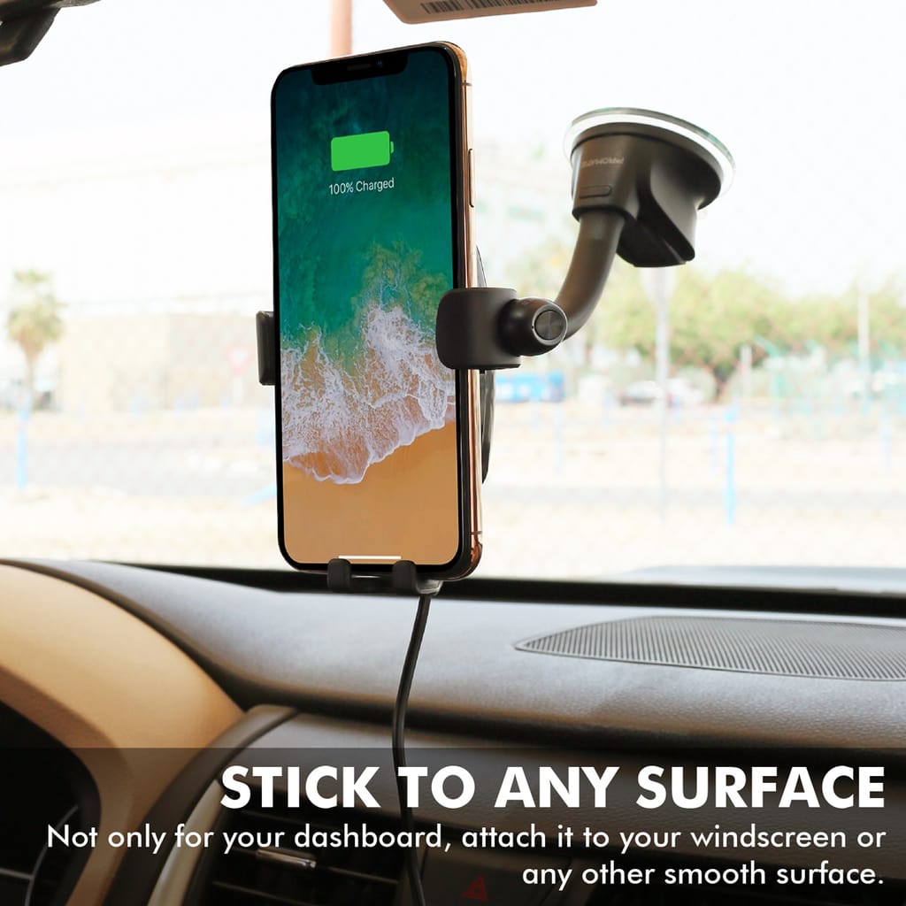 Promate QiCertified Wireless Car Charger, Auto Clamping Qi 5W/7.5W/10W