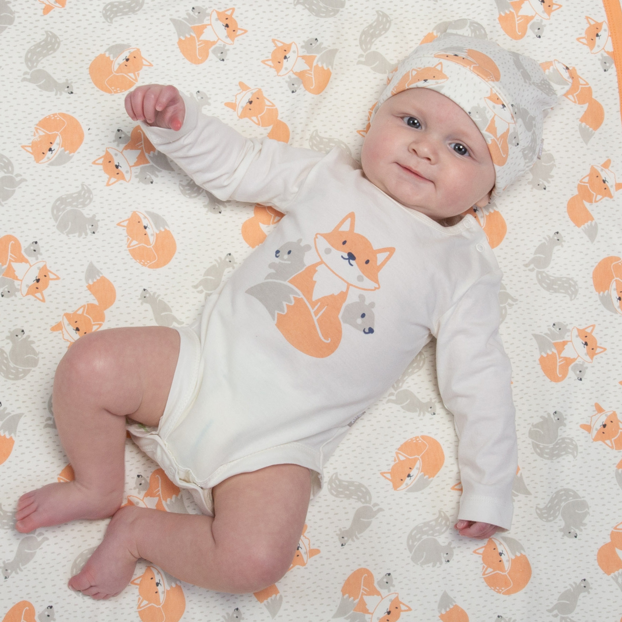 Baby clothes subscription bodysuit with fox and squirrel print Qookeee
