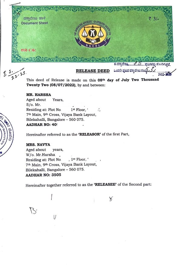 What is Release Deed? How do I register a Release Deed in Bangalore