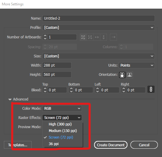 setting dpi in illustrator