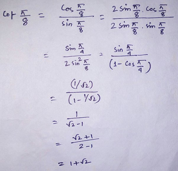 What is the value of cot (π/12) = ? Quora