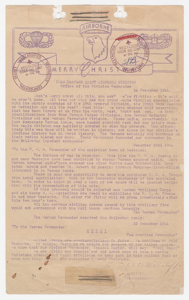 Who said 'Nuts!' during World War II in response to a German demand for