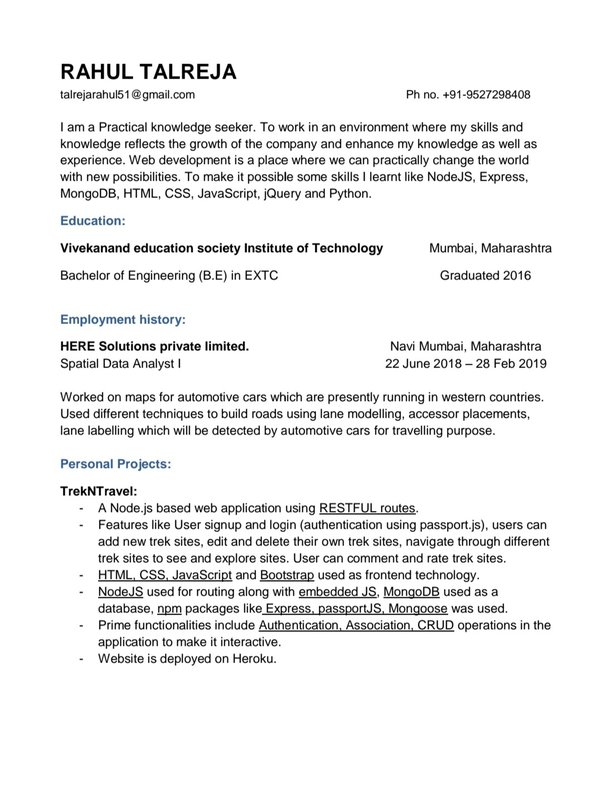 How to prepare a résumé for CSE freshers Quora