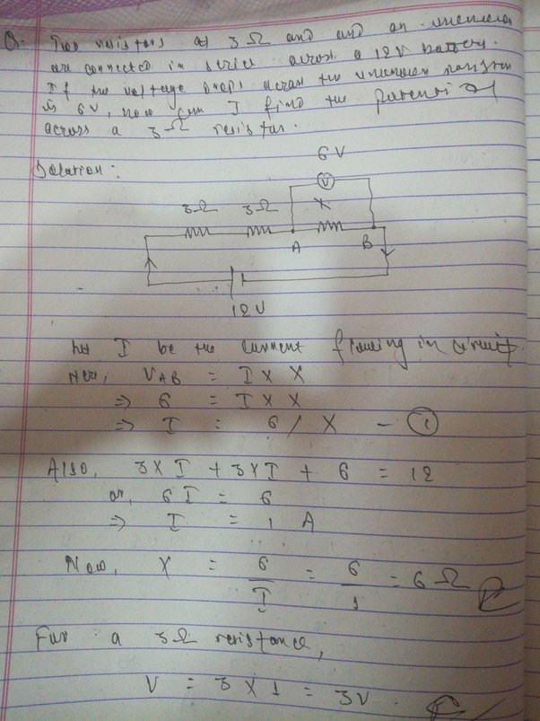 Two resistors at 3 Ohm and an unknown resistor are connected in a