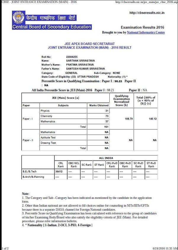 What are your JEE Main 2016 marks and rank? Quora