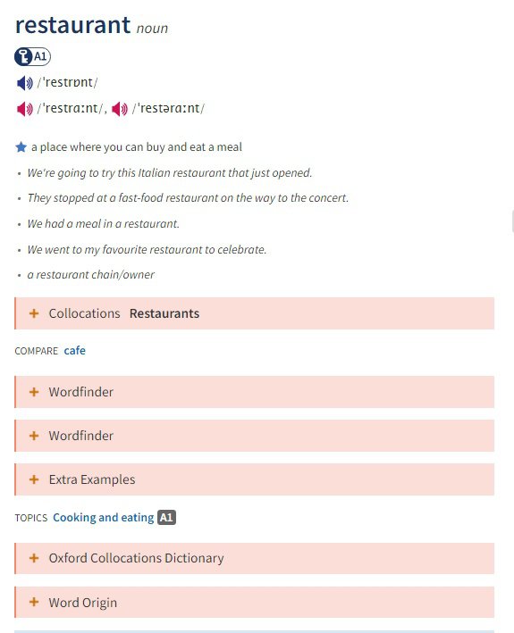 What type of word is 'restaurant'? What language was it derived from