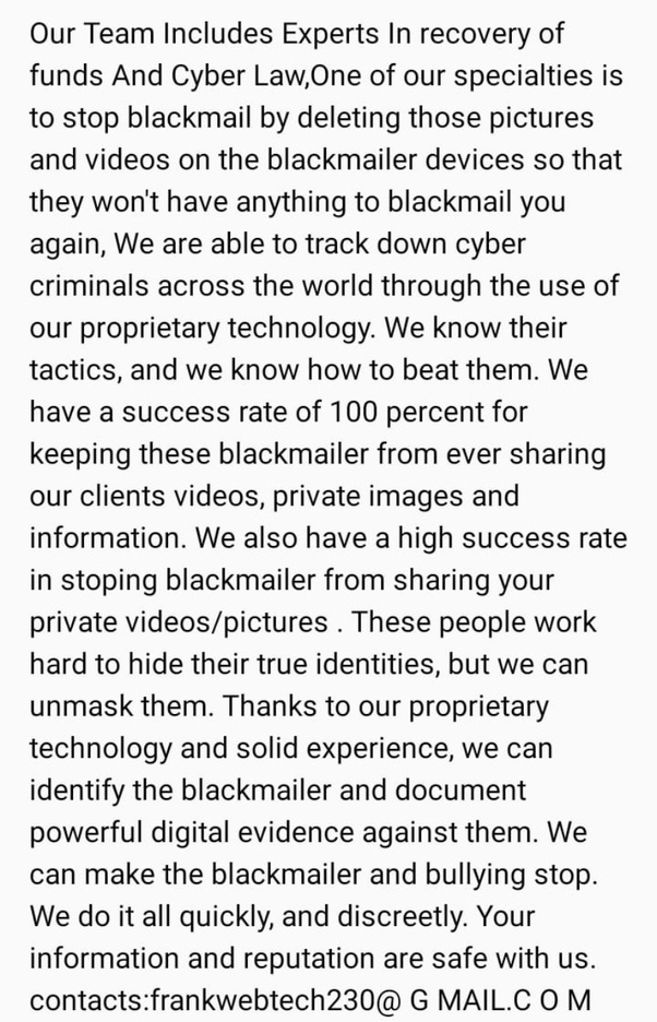 How to get rid of pictures a blackmailer has on me Susan's Space 125