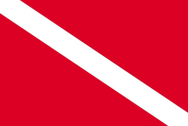 What does a red flag with a white diagonal stripe mean while boating