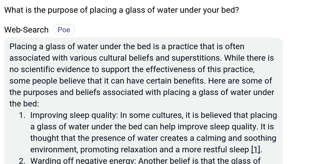What is the purpose of placing a glass of water under your bed? Poe
