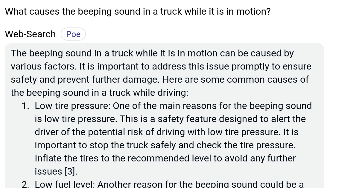What causes the beeping sound in a truck while it is in motion? Poe