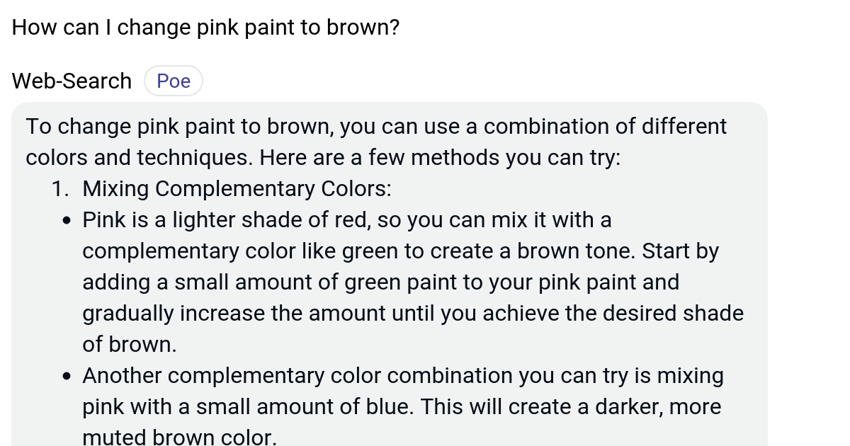 How can I change pink paint to brown? Poe