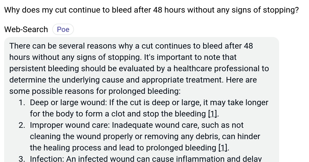 Why does my cut continue to bleed after 48 hours without any signs of stopping? Poe