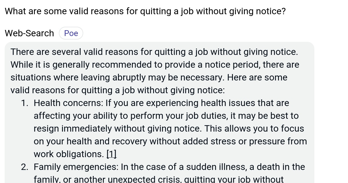 What are some valid reasons for quitting a job without giving notice? Poe