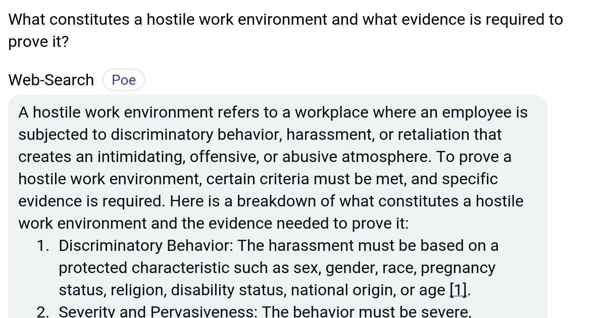 What constitutes a hostile work environment and what evidence is