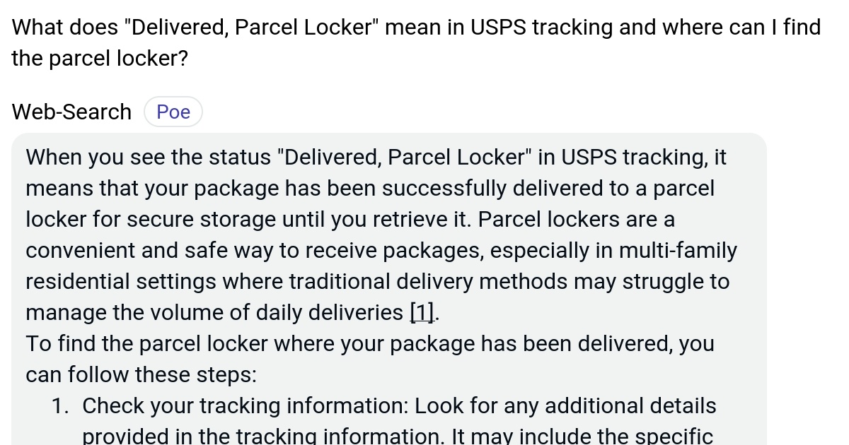What does "Delivered, Parcel Locker" mean in USPS tracking and where