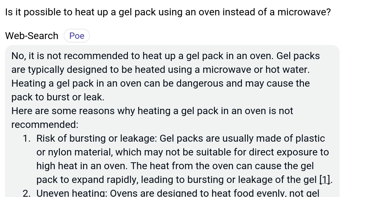 Is it possible to heat up a gel pack using an oven instead of a