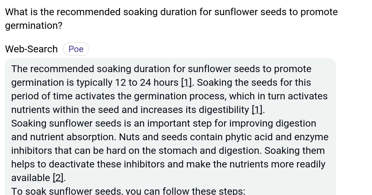 What is the soaking duration for sunflower seeds to promote