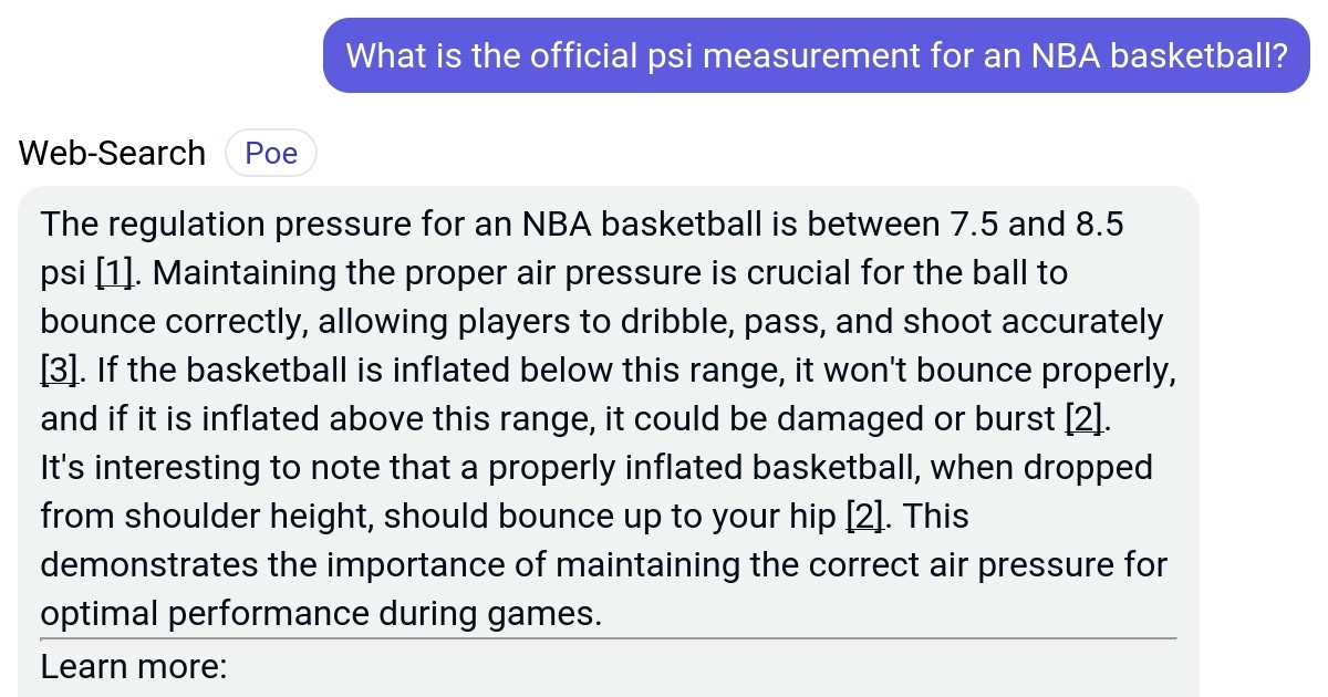 What is the official psi measurement for an NBA basketball? Poe