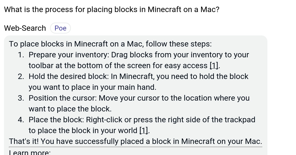 What is the process for placing blocks in Minecraft on a Mac? Poe