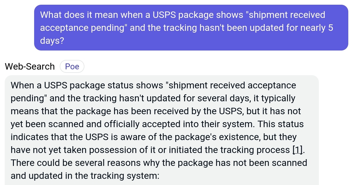 What does it mean when a USPS package shows "shipment received