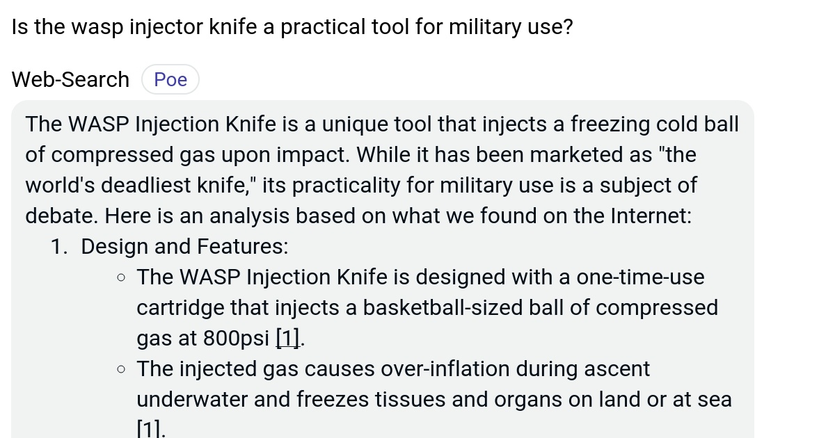 Is the wasp injector knife a practical tool for military use? Poe