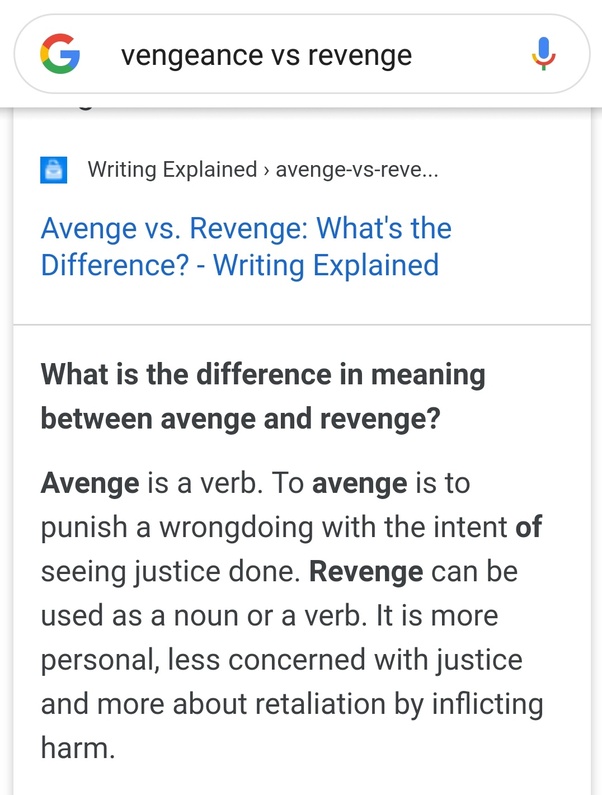 What is the difference between revenge and vengeance? Quora